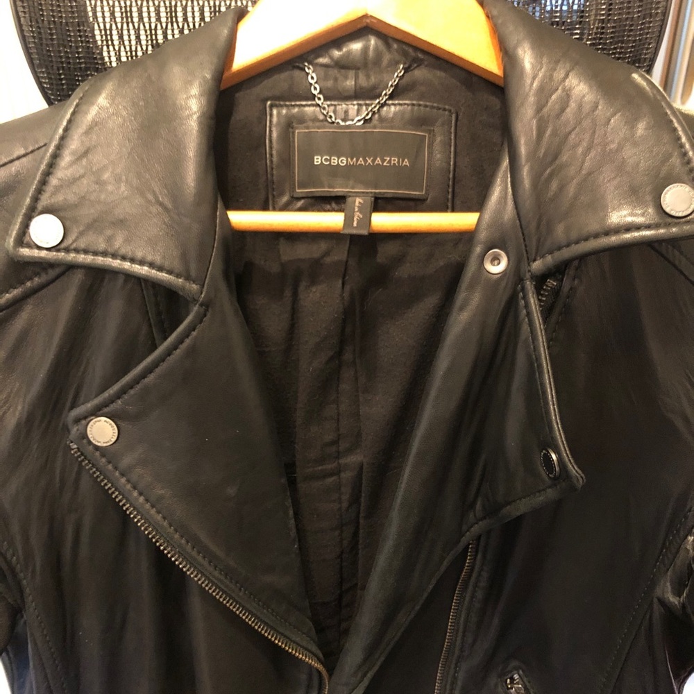 BCBG MaxAzria leather moto jacket L authentic
